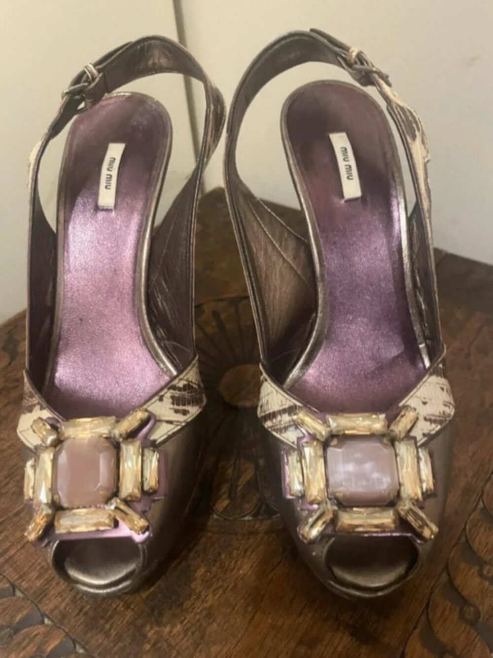 High heel open toe sandals with gemstone embellishment, size EU 37.5 / US 7.5